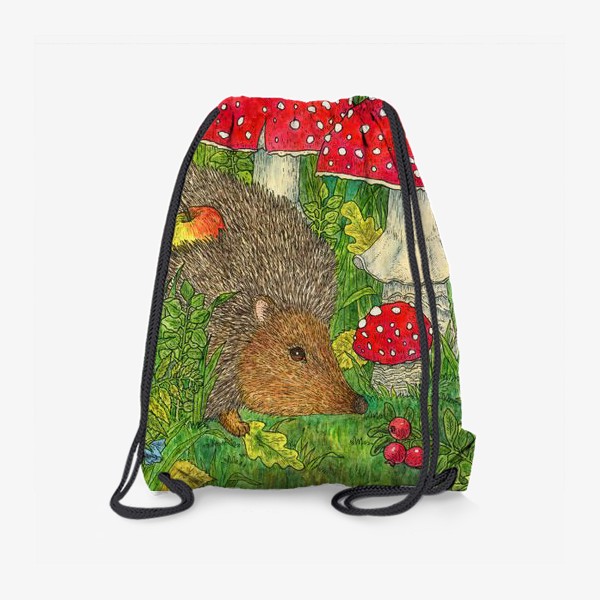 Рюкзак «Маленький ежик в лесу среди мухоморов»