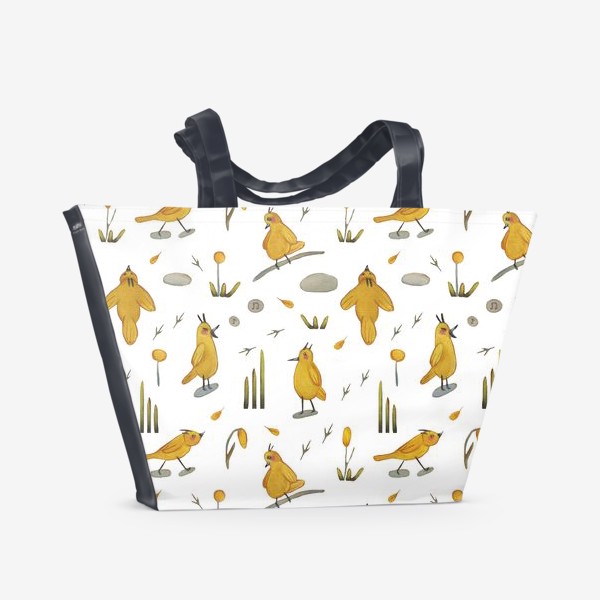 Пляжная сумка &laquo;Желтые птички на белом фоне Паттерн Узор для детей&raquo;