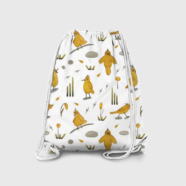 Рюкзак «Желтые птички на белом фоне Паттерн Узор для детей»