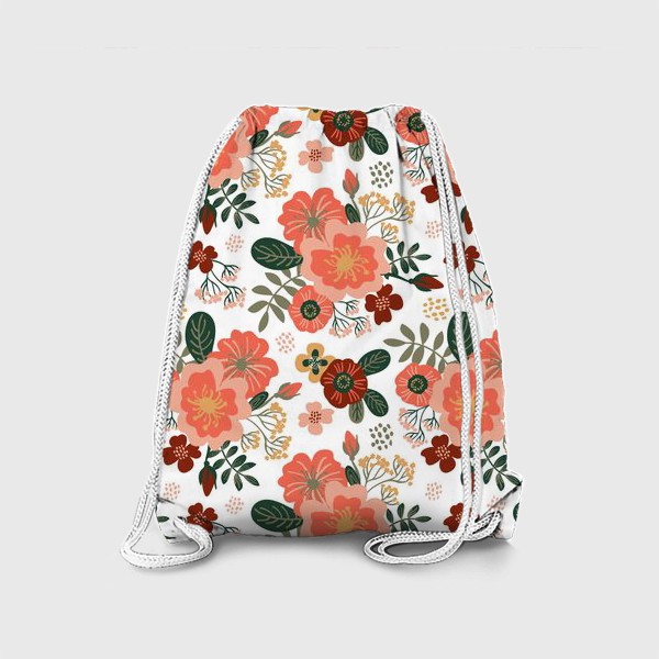 Рюкзак «Красивые стилизованные розовые цветы на белом фоне»
