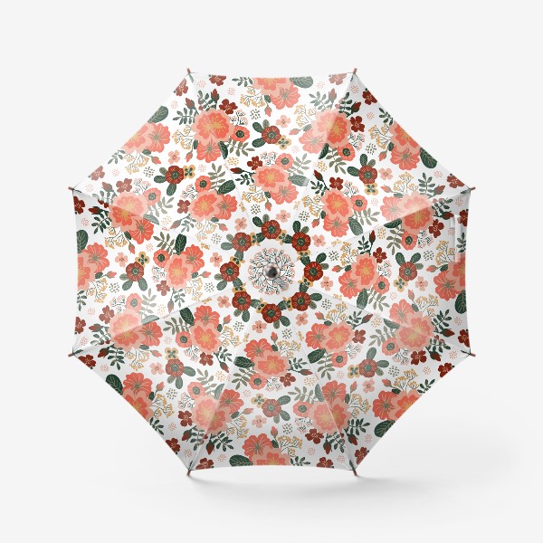 Зонт &laquo;Красивые стилизованные розовые цветы на белом фоне&raquo;