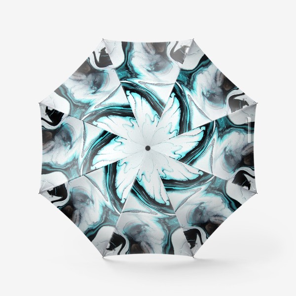 Зонт «абстракция Fluid art, черно голубые плавные растительные линии на белом фоне »