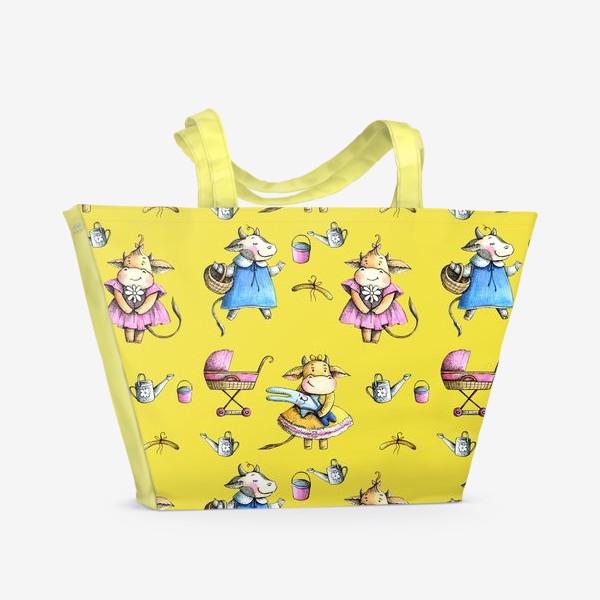 Пляжная сумка «Коровки на желтом»