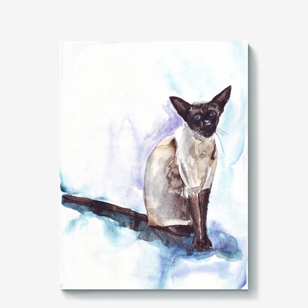 Холст «Сиамский кот на голубом фоне»