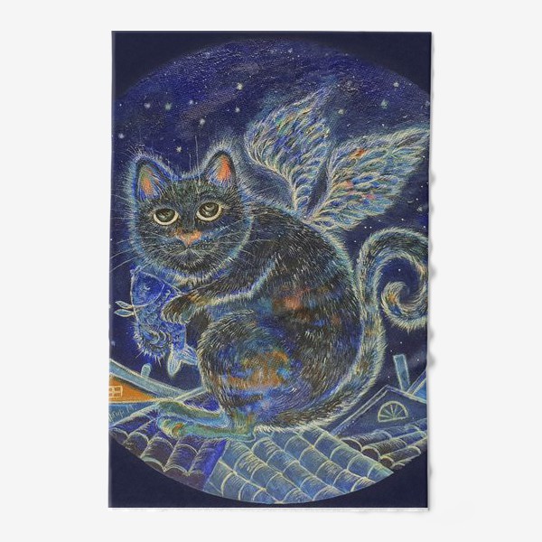 Полотенце «Крылатые коты Кот с рыбой»