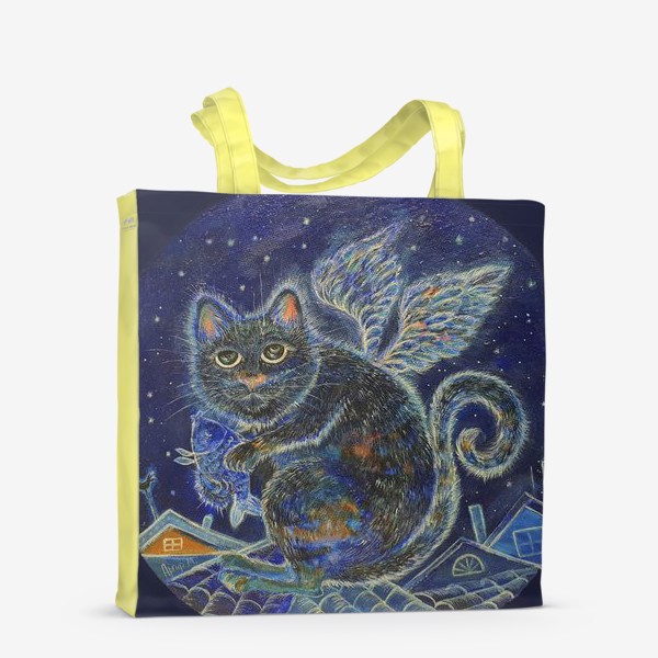 Сумка-шоппер «Крылатые коты Кот с рыбой»