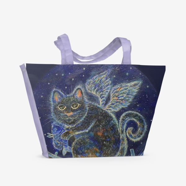 Пляжная сумка «Крылатые коты Кот с рыбой»