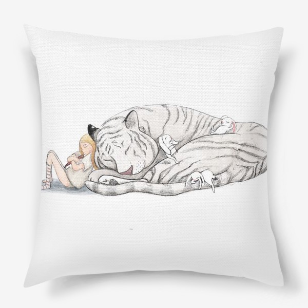 Подушка &laquo;Спящий тигр и девочка&raquo;