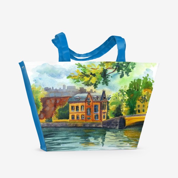 Пляжная сумка &laquo;Красивый домик на берегу реки&raquo;