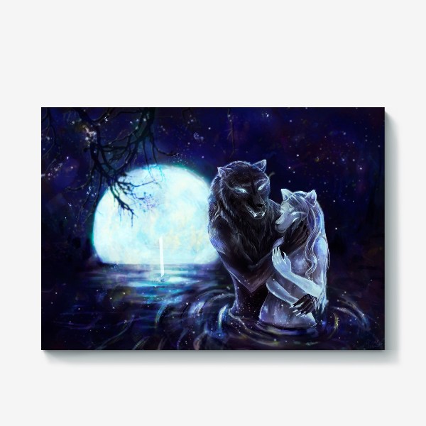 Холст «Влюбленные волки»