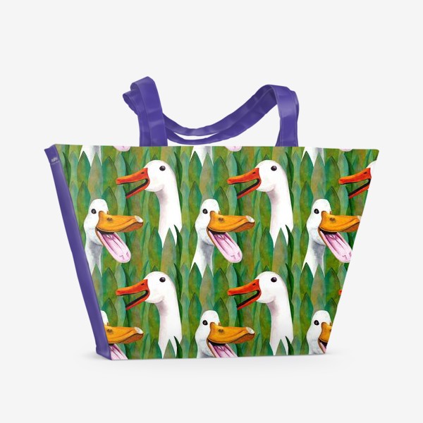 Пляжная сумка «Паттерн кричащие гуси в траве»