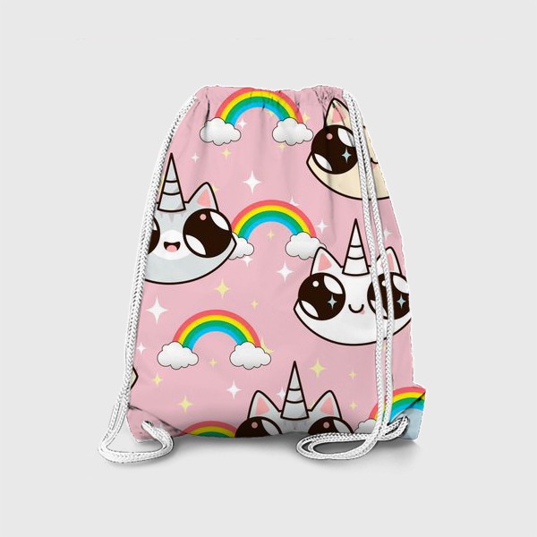 Рюкзак «Кошки-единорожки на розовом фоне»