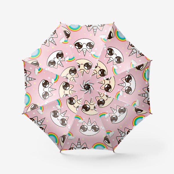 Зонт «Кошки-единорожки на розовом фоне»