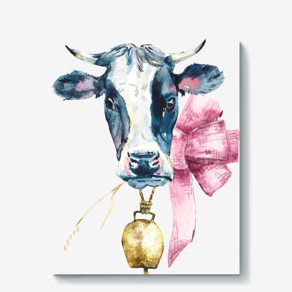 Холст «Корова с розовым бантом»
