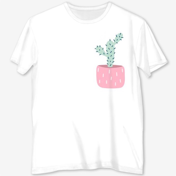 Футболка с полной запечаткой «Милый кактус в розовом горшке. Симпатичное домашнее растение»