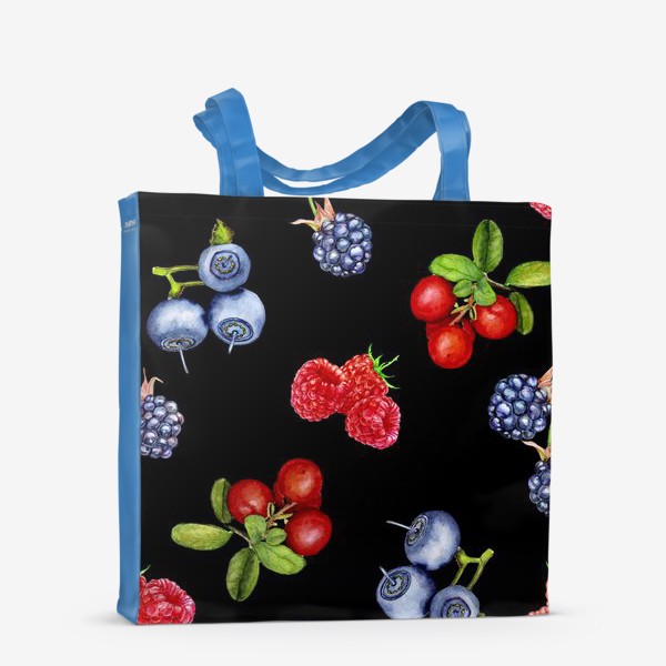 Сумка-шоппер &laquo;Лесные ягоды на черном фоне.&raquo;
