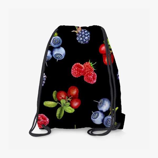 Рюкзак «Лесные ягоды на черном фоне.»