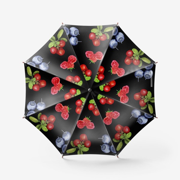 Зонт «Лесные ягоды на черном фоне.»