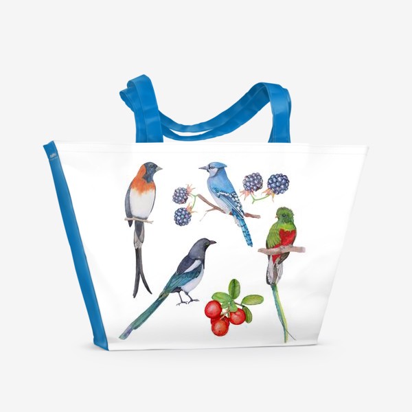 Пляжная сумка &laquo;Акварель красивые птицы.&raquo;