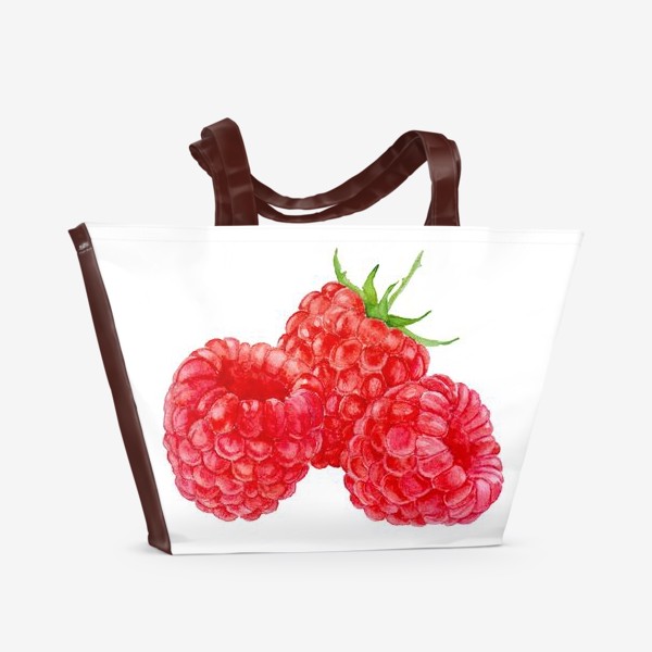 Пляжная сумка «Raspberries on white background, watercolor drawing.»
