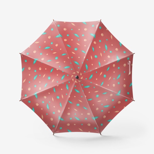 Зонт «Круги и листики на красном фоне Паттерн Узор ботаника»