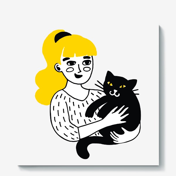 Холст «Девушка с черным котом»