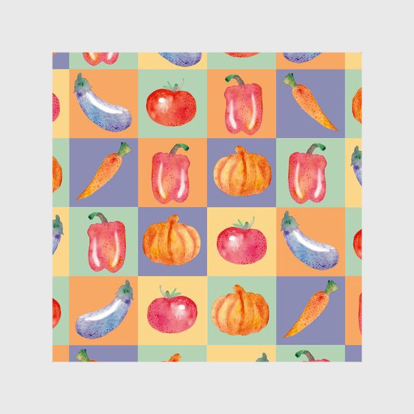 Шторы «Овощи (перец, баклажан, помидор, тыква, морковь), поп-арт»
