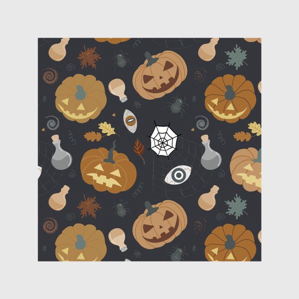 Шторы «Забавные тыквы на черном фоне Осень. Хэллоуин узор. Тыква-фонарь»