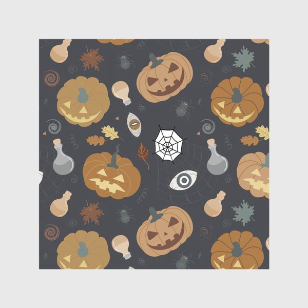 Скатерть «Забавные тыквы на черном фоне Осень. Хэллоуин узор. Тыква-фонарь»