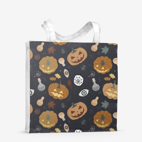 Сумка-шоппер «Забавные тыквы на черном фоне Осень. Хэллоуин узор. Тыква-фонарь»