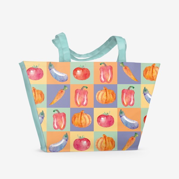Пляжная сумка «Овощи (перец, баклажан, помидор, тыква, морковь), поп-арт»