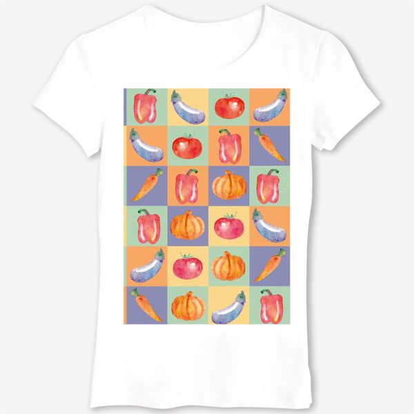 Футболка «Овощи (перец, баклажан, помидор, тыква, морковь), поп-арт»