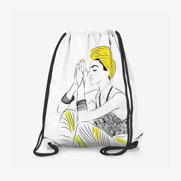 Рюкзак «Девушка.Намасте.Браслет.Чурбан жёлтый.Медитация»