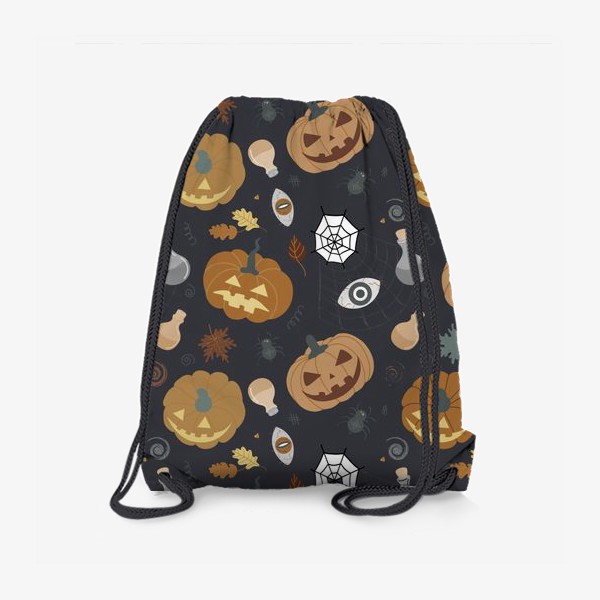 Рюкзак «Забавные тыквы на черном фоне Осень. Хэллоуин узор. Тыква-фонарь»