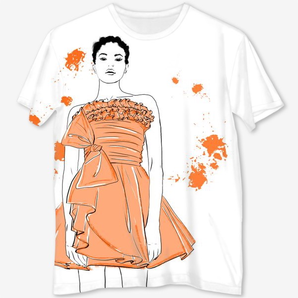 Футболка с полной запечаткой &laquo;Девушка в оранжевом платье.Белая негритянка&raquo;