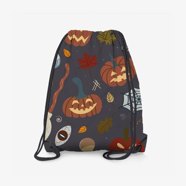 Рюкзак «Хэллуин паттерн с тыквами, листьями, метлой, зельями, глазами»