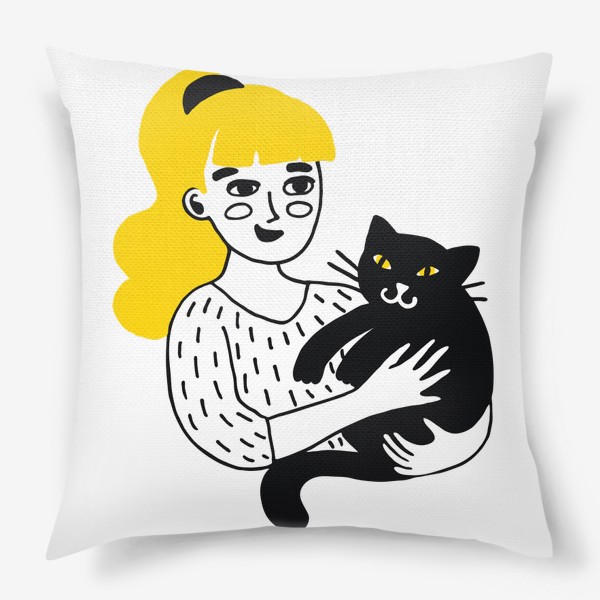 Подушка «Девушка с черным котом»