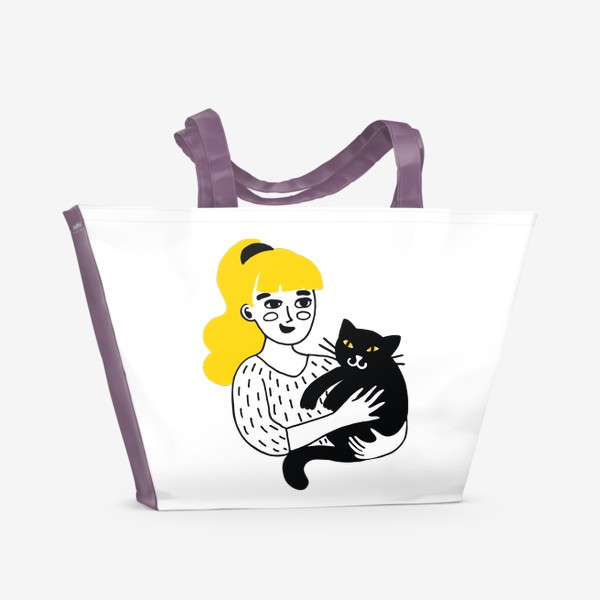 Пляжная сумка &laquo;Девушка с черным котом&raquo;