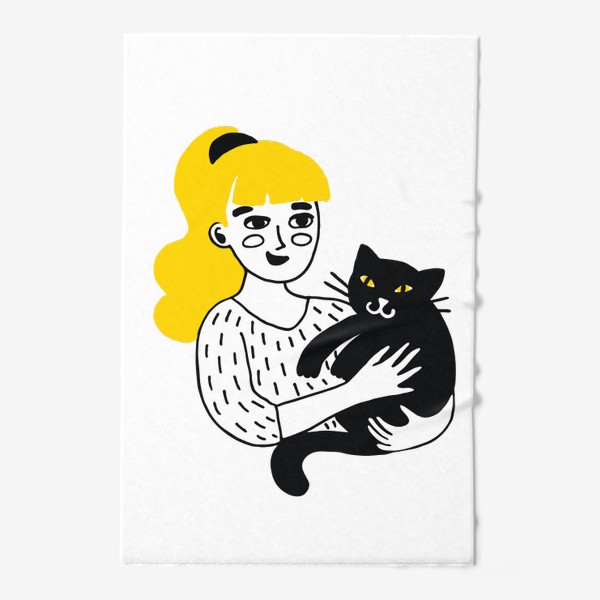 Полотенце «Девушка с черным котом»