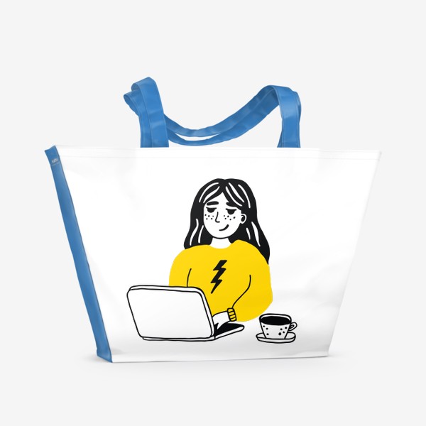 Пляжная сумка «Девушка за компьютером»
