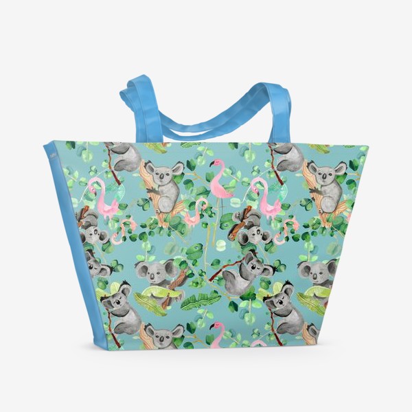 Пляжная сумка «Фламинго, эвкалипт и коалы»