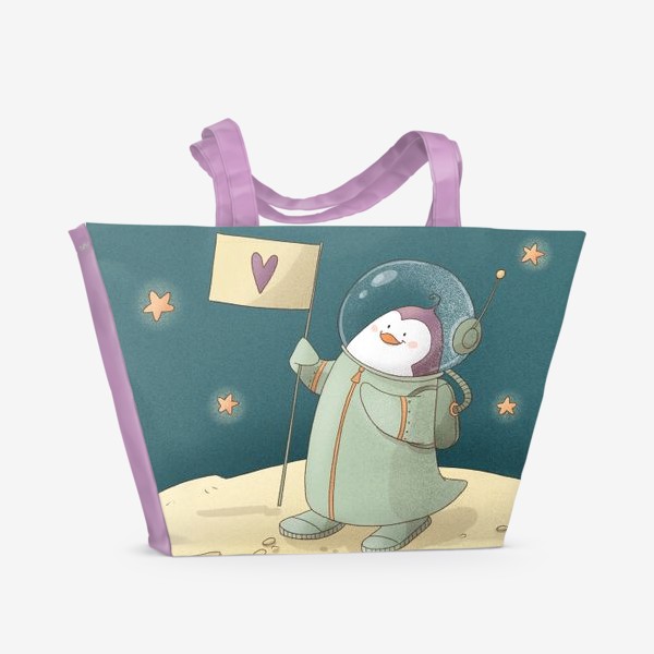 Пляжная сумка «Пингвин на Луне»