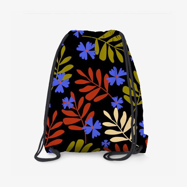 Рюкзак «цветы и веточки на чёрном»