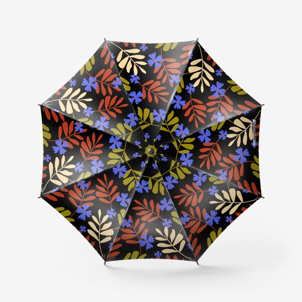 Зонт «цветы и веточки на чёрном»