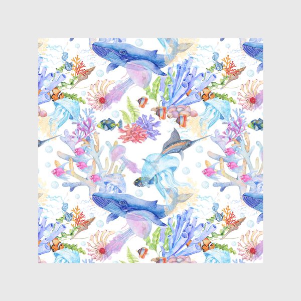 Скатерть «Бесшовный рисунок Акварель Океан кит рыба аквариум океанариум »