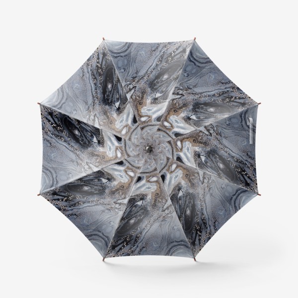 Зонт &laquo;Fluid art, ФЛЮИД АРТ, разводы краски, серый, белый и черный цвета, растительная абстракция&raquo;
