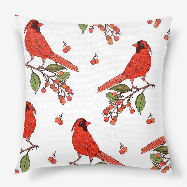 Подушка «красная птица на ветке»