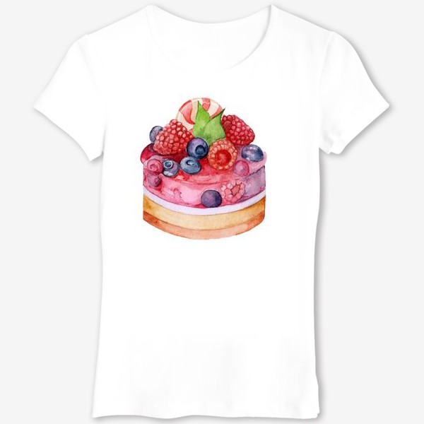 Футболка &laquo;Акварель сладкий десерт пирожное с желе и ягодами&raquo;