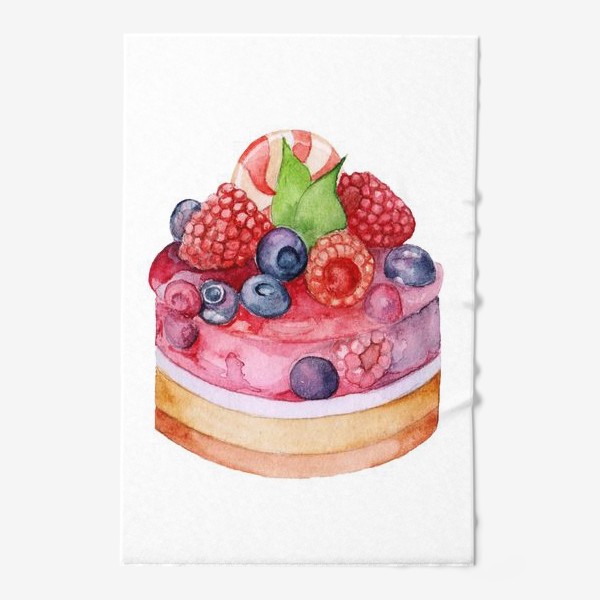 Полотенце &laquo;Акварель сладкий десерт пирожное с желе и ягодами&raquo;