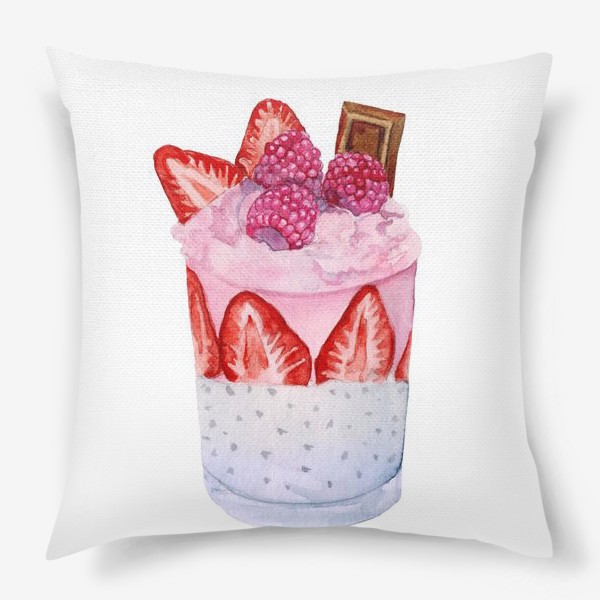 Подушка «Акварель Стакан десерт ягоды, шоколад, крем. мороженое»